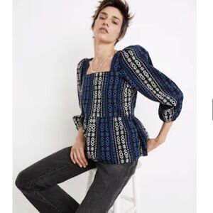 Madewell XXL Puff sleeve peplum top geo print